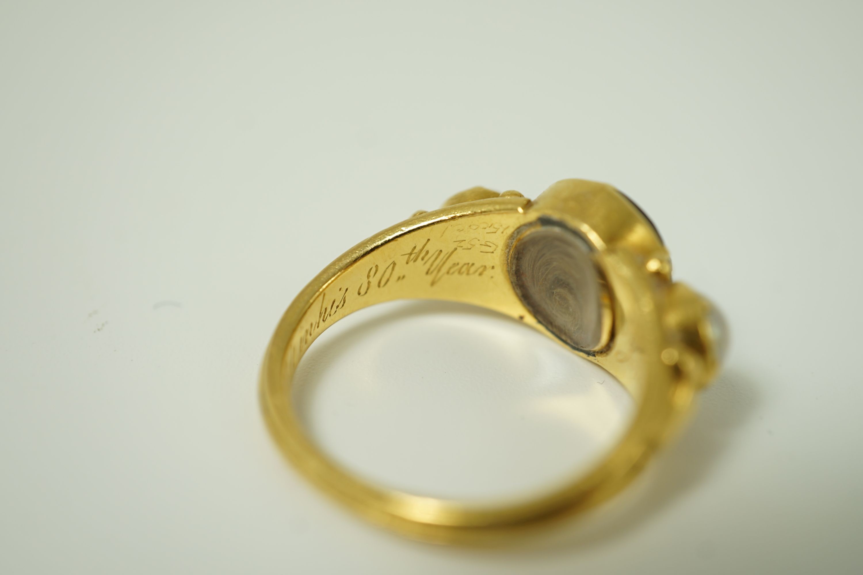 A William IV gold, split pearl and sardonyx set mourning ring